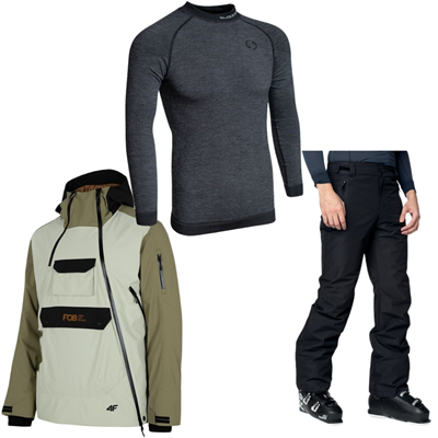 Męska kurtka snowboardowa 4F + spodnie narciarskie Rossignol + podkoszulek 